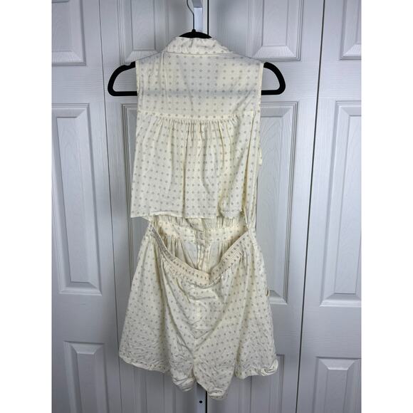 A Byer Vintage 80s Cream 100% Cotton open back collared button romper Large - Picture 8 of 8